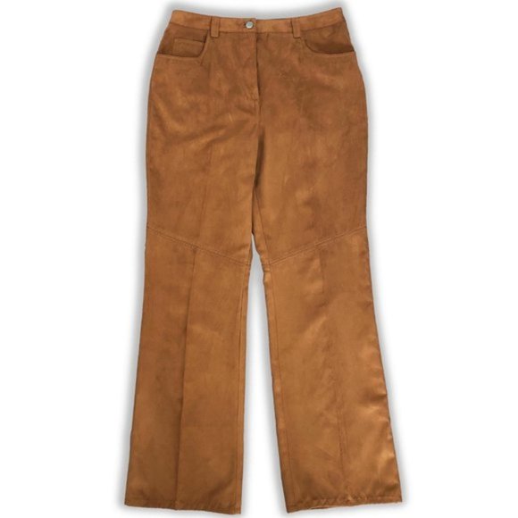 Vintage Burnt Orange Faux Suede Western Prairie Straight Leg Pants - Picture 1 of 6